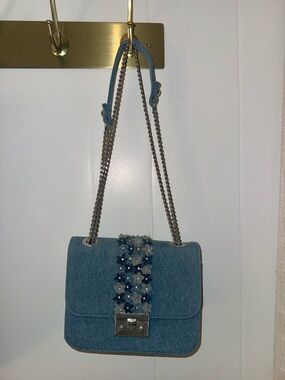 Y2K INC International Concepts Denim Shoulder Bag with Floral Embellishment